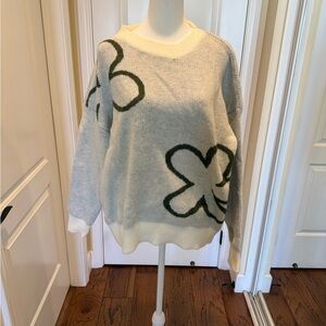 Floral Patterned Sweater - Gray and Green